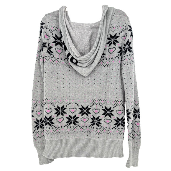 VTG Y2K Victorias Secret PINK Gray Knit Fair Isle‎ Cozy Logo Cardigan Hoodie SML - Picture 4 of 10